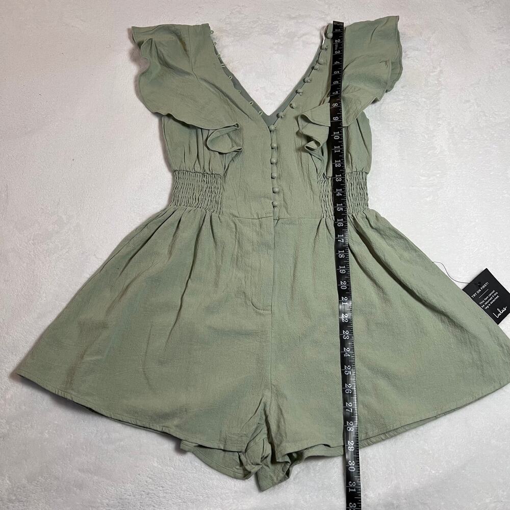 NEW Lulus Making My Heart Flutter Sage Green Ruffled Button-Front Romper Size XS - Picture 14 of 14